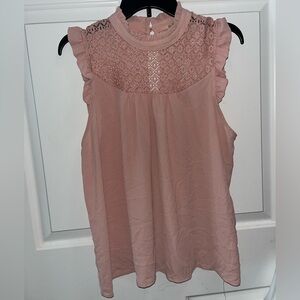 Lily White Blush Lace Ruffle Blouse